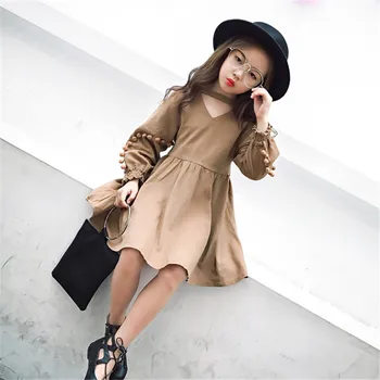 

Spring Autumn Winter Girls Long Lantern Sleeve Dress Children Wears Teenage Bow Tie Clothes Princess Cute Dress Kids Dress P270