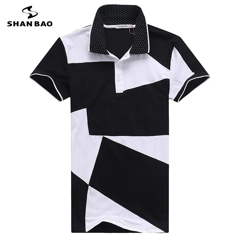 

Men's business casual cotton polo shirt 2017 summer high quality black and white stitching short sleeve POLO large size M to 6XL