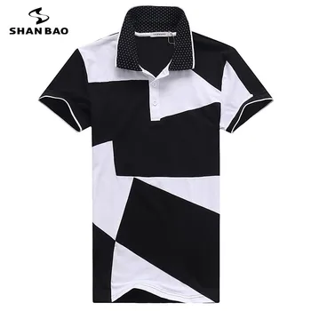 

Men's business casual cotton polo shirt 2019 summer high quality black and white stitching short sleeve POLO large size M to 6XL