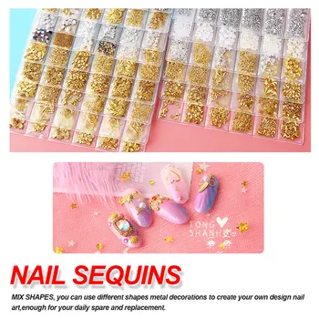 

1 Pack 13 Colors Punk Rivet Hollow Metal Nail Art Decoration Metallic Gold Studs Nail Tips DIY Shell Slider Nail Studs
