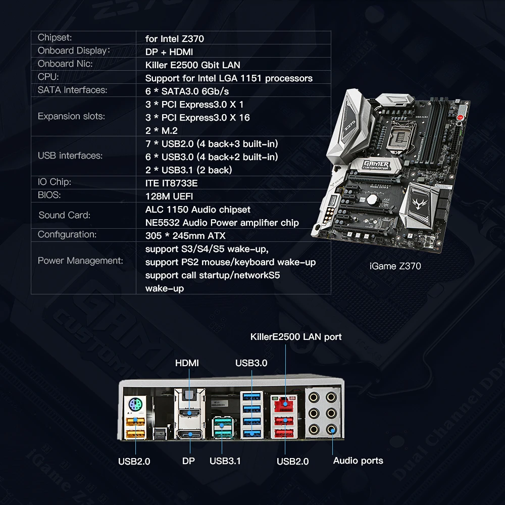 Красочная материнская плата iGame Vulcan X Z370 LGA 1151 DDR4 SATA 6 ГБ/сек. материнская плата по стандарту ATX материнская плата 2 M.2 фронтальная USB3.0 2-Way SLI Pro Gaming