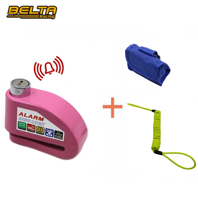 

Pink Motorcycle Moto Bicycle Security System Anti-Theft Disc Alarm Lock With Black Bag&Green Reminder Cable KSS-L101 PI series