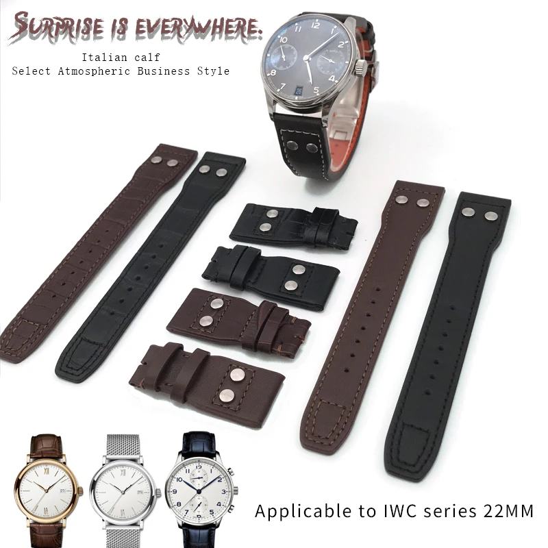 

21mm 22mm Top Quality Cowhide Watchband Military Style Folding Buckle Watch Strap Suitable for IWC PILOT PORTUGIESER Wristwatch