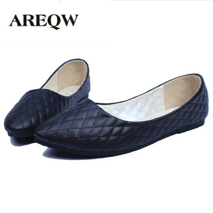 

AREQW Spring autumn new simple pointed head casual flat shoes women large size flat heel working single shoes women scoop shoes