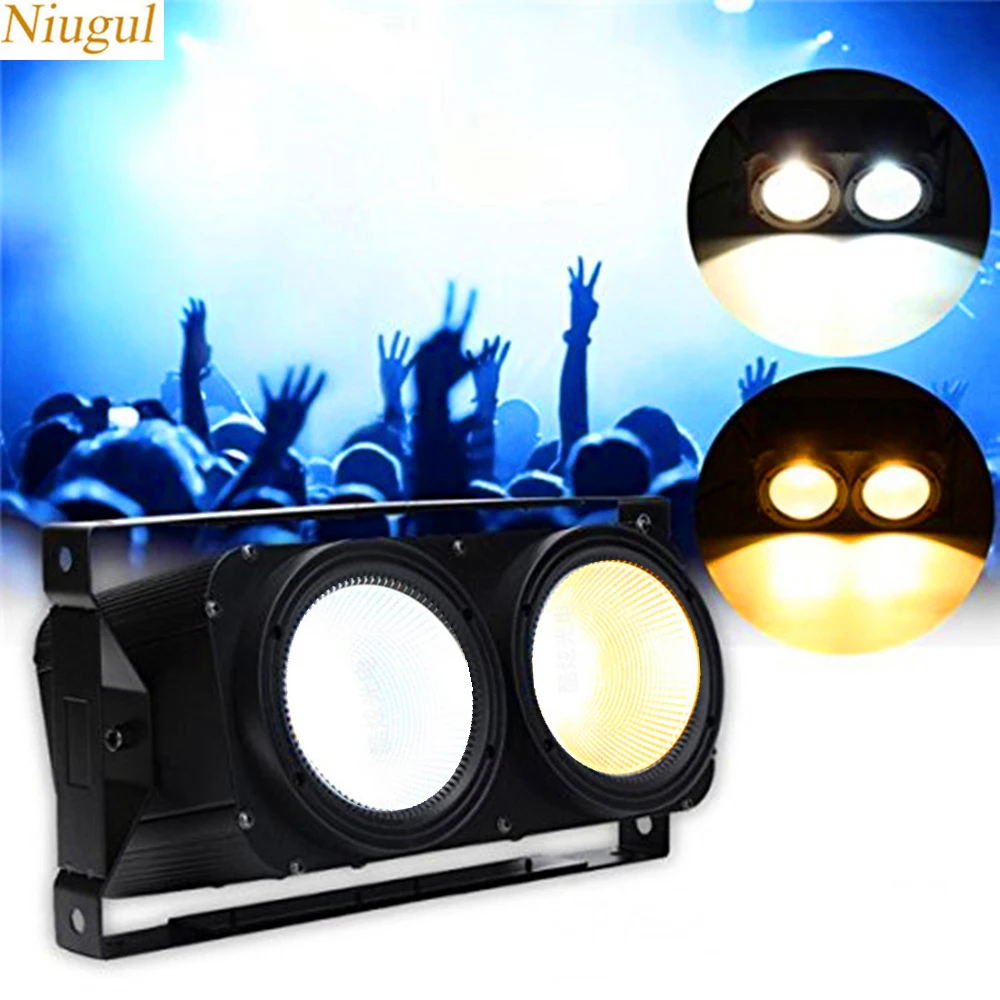 

2 Eyes LED Audience Light ,DMX 200W LED COB Par Light, 2x100W Warm+Cold White LED Blinder Stage Lighting For DJ Bar Theaters