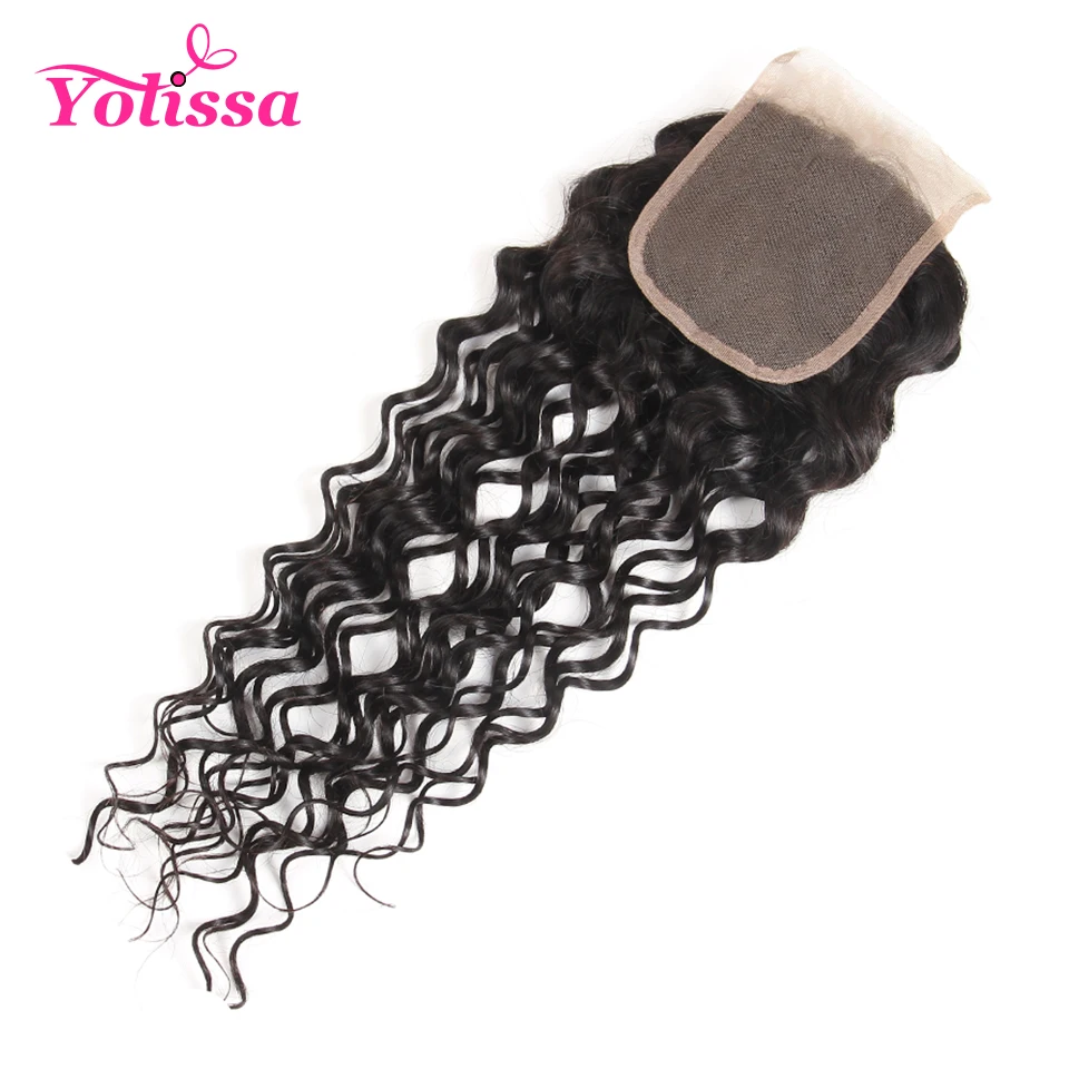 Yolissa волосы бразильская холодная завивка закрытие бесплатная часть натуральный цвет 100% человеческие волосы 4x4 кружева закрытие remy волосы