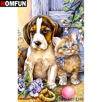 

HOMFUN Full Square/Round Drill 5D DIY Diamond Painting "Cat & Dog" Embroidery Cross Stitch 5D Home Decor Gift A07177