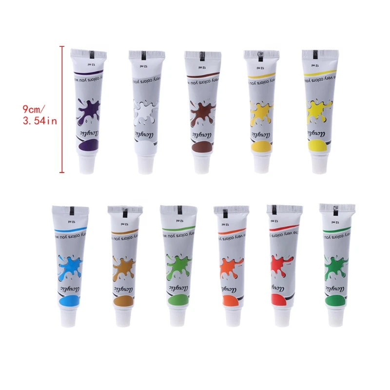 

12 Color Acrylic Paint Set 12 ml Tubes Artist Draw Painting Pigment Art Supply