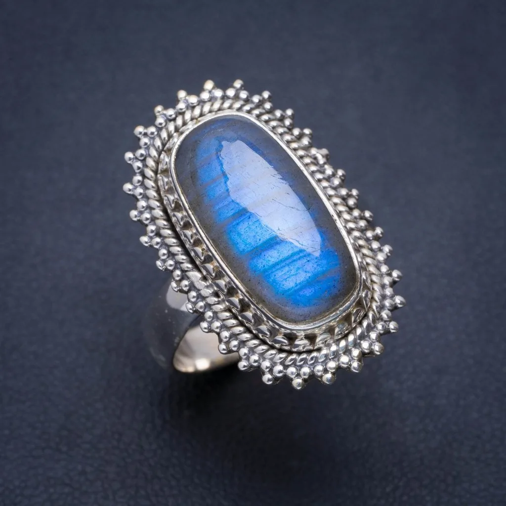 

Natural Blue Fire Labradorite Handmade Unique 925 Sterling Silver Ring 8.25 A1261
