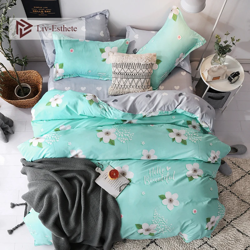 

Liv-Esthete Wholes Flower Green Bedding Set Single Double Queen King Bed Linen Soft Duvet Cover Flat Sheet Pillowcase For Adult