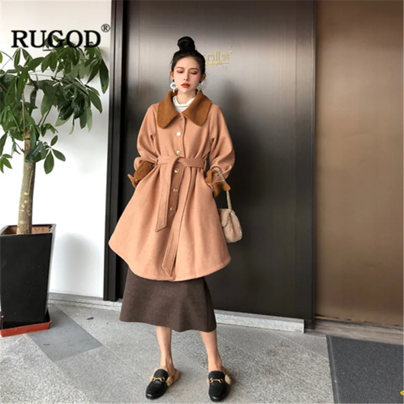 RUGOD длинное однотонное элегантное женское пальто винтажная модная плотная