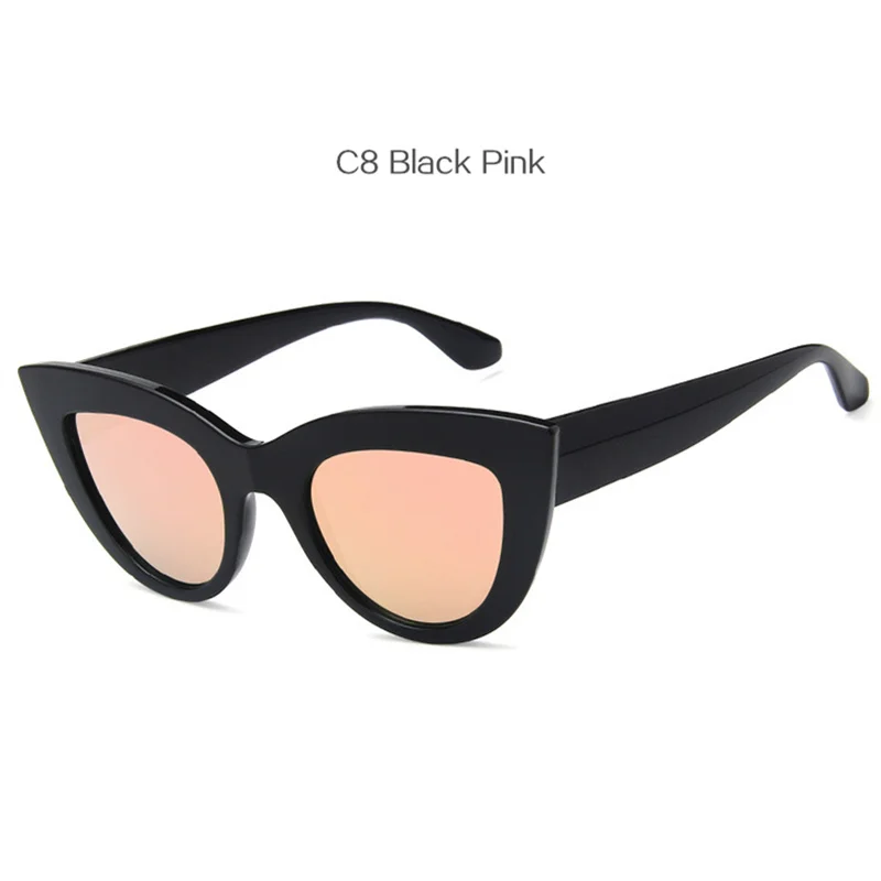 KUJUNY, Ретро стиль, кошачий глаз, солнцезащитные очки для женщин, фирменный дизайн, солнцезащитные очки, Ретро стиль, женские солнцезащитные очки, кошачий глаз, UV400, очки, очки - Цвет линз: C8 Black Pink