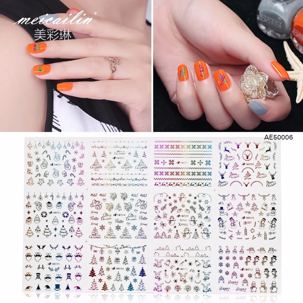 

1pc 3D Nail Sticker Holographic DIY Rainbow Colorful Christmas Tree Decals Snowflake Manicure Stickers Nail Art Decorations