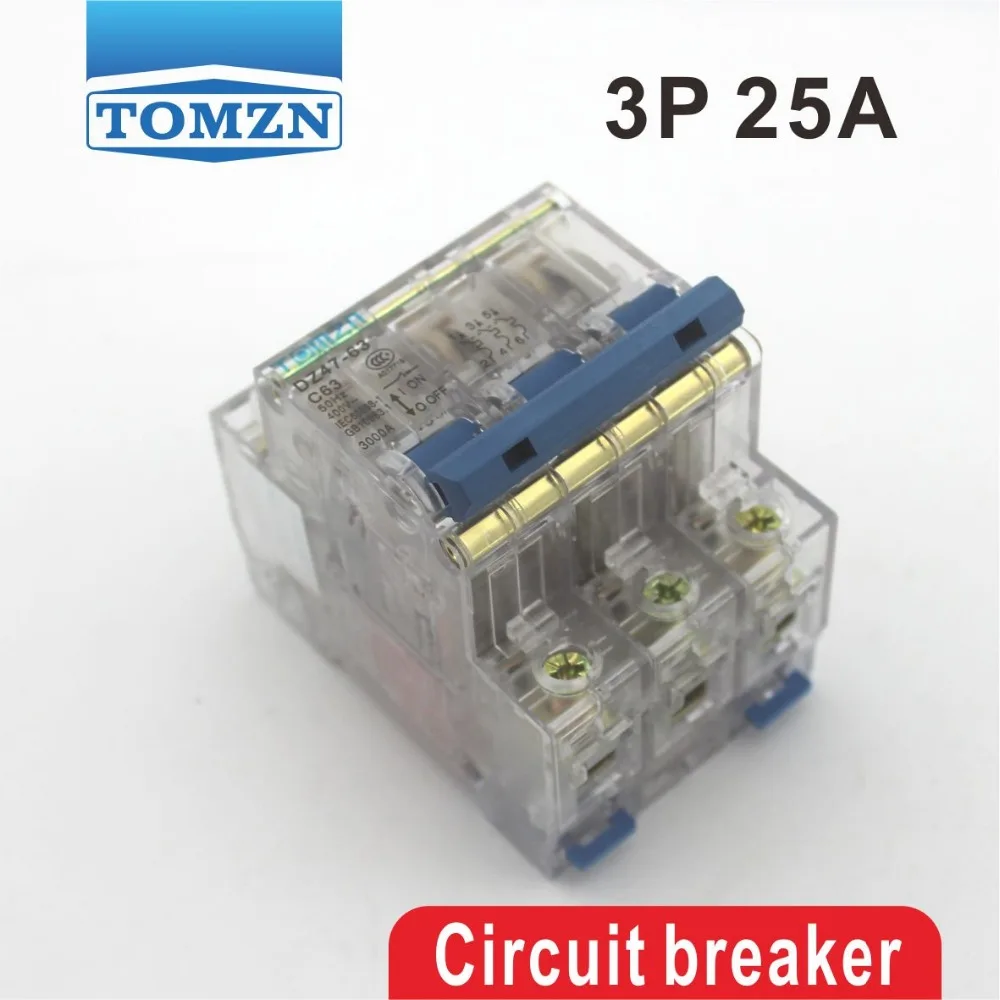 

3P 25A 400V~ 50/60HZ Transparent case Mini Circuit breaker MCB safety breakers