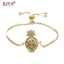 Кубическая форма из латуни с цирконами браслет ананас для женщин Изящные подарки BFF ювелирные изделия дружба розовое золото Ananas браслет Femme