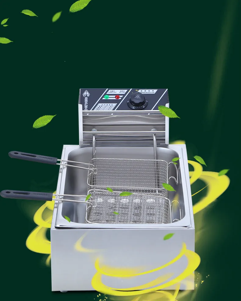 US $209.00 Electric Deep Fryers Commercial thickening single cylinder double sieve electric frying pan Fried chicken NEW