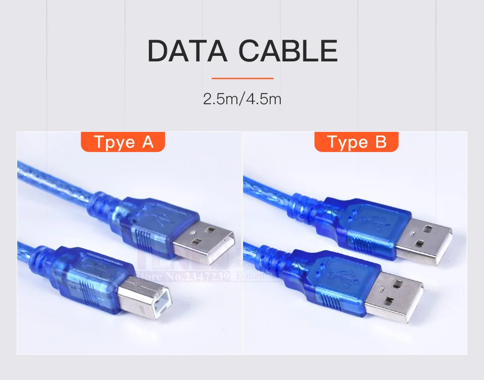 2,5 M 4,5 M USB 2,0 Male to B Male(AM to BM) адаптер конвертер кабель для передачи данных синий прозрачный толстый