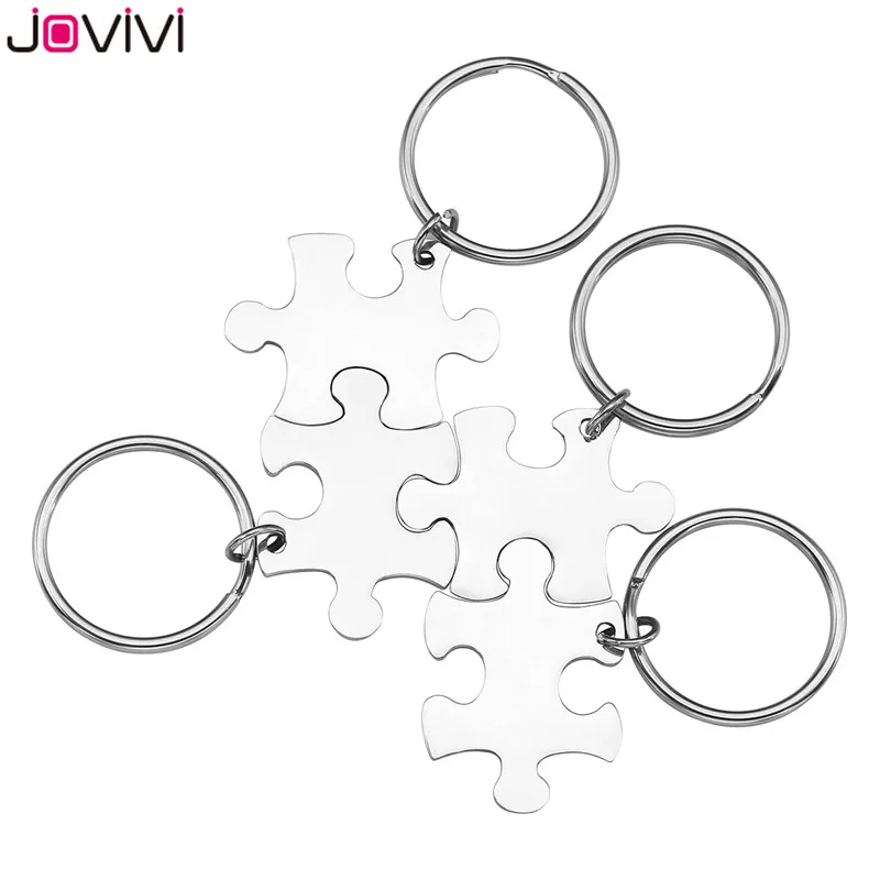 

JOVIVI 4pcs/Set Stainless Steel Puzzle Couples Keychain Key Ring Jewelry-Valentines Day Best Friend Gifts Silver Key Chain