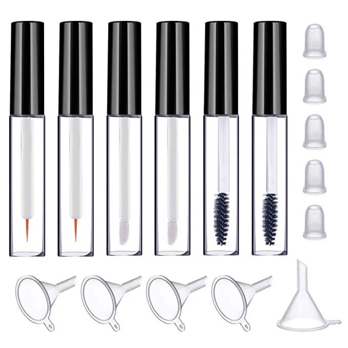 

50pcs/lot Empty Mascara Tube Eyeliner Bottle Lip Gloss Tubes Vials Containers with Wands Brushes and Rubber Inserts, Funnels