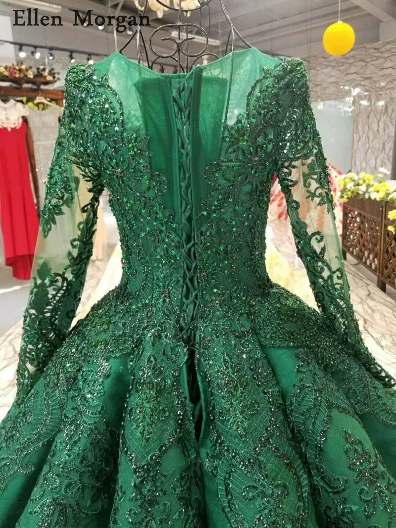 Высокое качество Зеленый Вечерние, свадебные платья, платья Саудовской Аравии Дубай на шнуровке винтажные, с длинными рукавами мусульманские свадебные платья