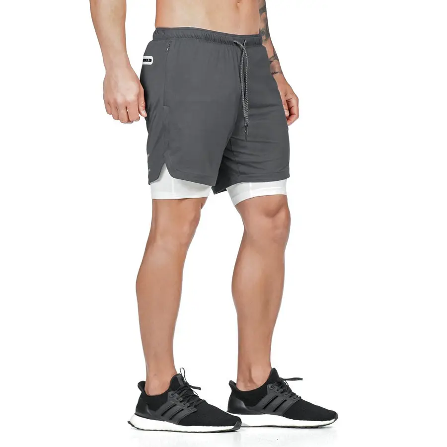 Мужские спортивные шорты для бега, 2 в 1, короткие спортивные штаны, спортивные быстросохнущие шорты для занятий фитнесом, пляжные шорты, Мужская одежда для кроссфита
