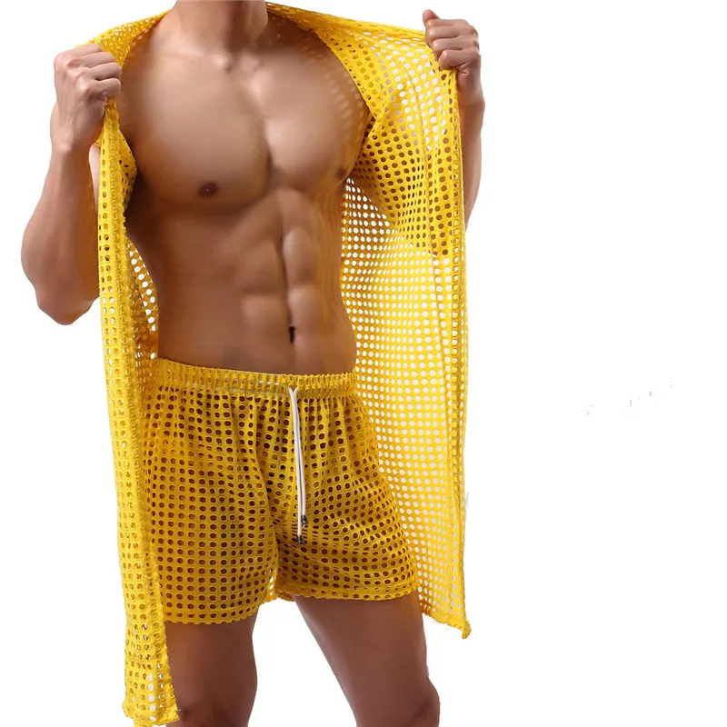 Для мужчин халаты модная открытая дышащая Ночное Sexy пижамы банный халат Гей Мужской Клубная одежда Нижнее белье Для мужчин Lounge Clothings