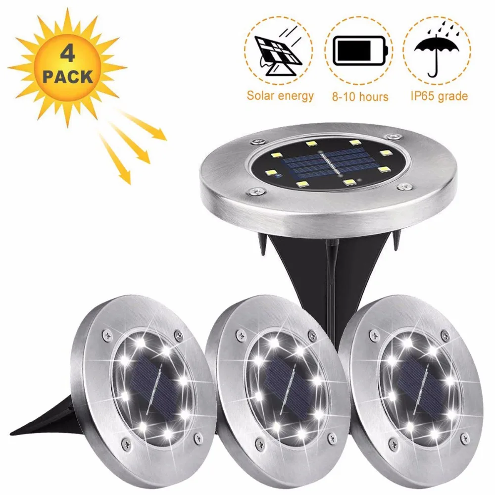 

Eslas 4pcs LED Lawn Lamp Solar Powered Lights Waterproof IP65 Stainless Steel Dark Sensing Landscape Spike Light for Garden Lamp