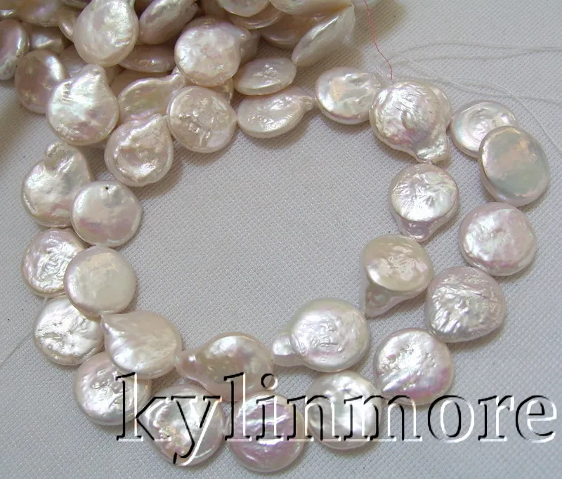 

12MM White Coin Freshwater Pearl beads 15''