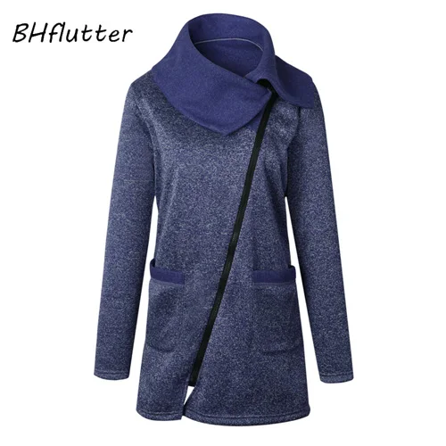 BHflutter 4XL 5XL размера плюс зимняя женская куртка модная повседневная верхняя одежда с длинным рукавом и отложным воротником пальто chaqueta mujer - Цвет: Синий