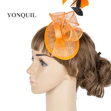 Женские элегантные шляпы sinamay с перьями, красивые женские аксессуары для волос, Необычные вуалетки для свадебной вечеринки, Свадебные шляпы и гонки XMF379