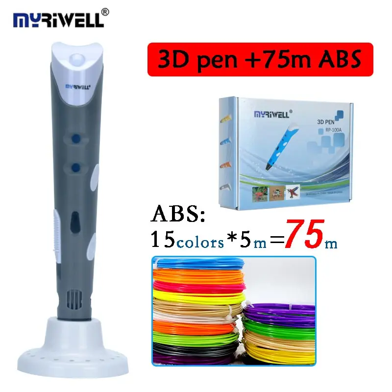

Original Myriwell 3D printing pen RP-100A add 15 colors 75 meters ABS hight quality 3D pen kids DIY drawing pen brithday gift
