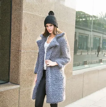 

Women Winter Coats Jackets 2018 Fashionable Rabbit Fur Coat Cardigan Long Fur Coat Imitation Wool Lapel Imitation rabbit Fur