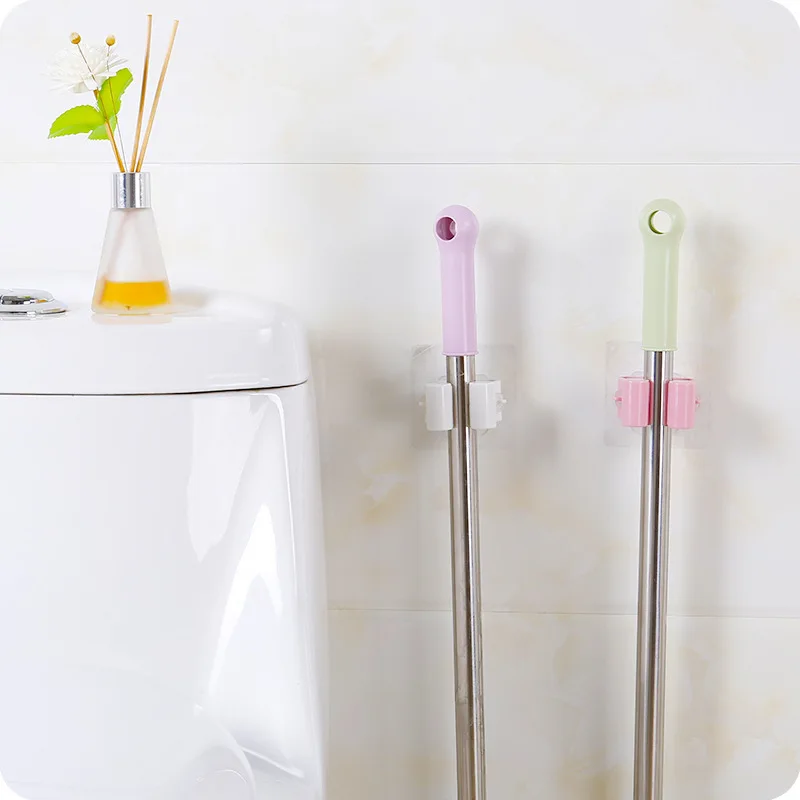 

1 Pc Wall Hanging Mop Holder Plain Color Strong Bearing Capacity Hook tuo ba jia Free Punch Mop Clip Bathroom Suction Cups Bathr