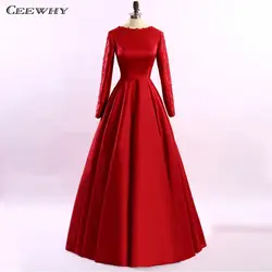 CEEWHY атласное красное платье вечернее с длинным рукавом торжественное для женщин Элегантные аппликации наряд для выпускного Sukienka Wieczorowa