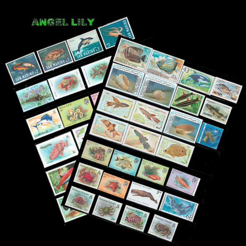 

25 PCS Different All New Topic Marine life And Fish Postage Stamps For Collection