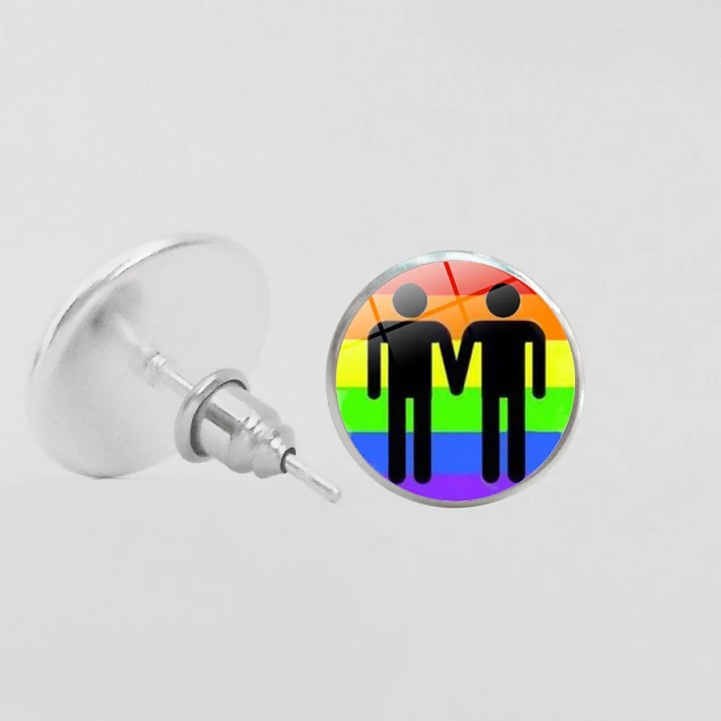 17 LBGT Pride радужные серьги-гвоздики, круглые стеклянные серебряные серьги-гвоздики, серьги для геев, лесбиянок, транссексуалов, ювелирных аксессуаров - Окраска металла: 17