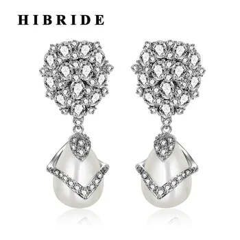

HIBRIDE Factory Direct Wholesale Price Women Simulated-Pearl Earrings Fashion Jewelry With White Gold Color E-355