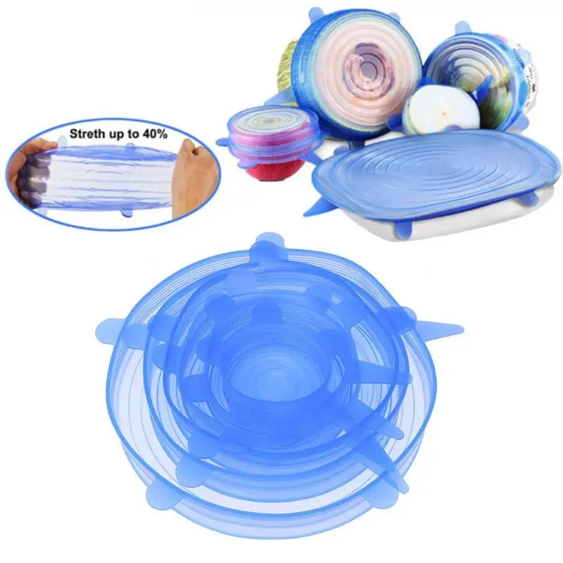 

12pcs Heat Resistant Silicone Cover Leakproof Stretch Lids Food Fruit Wrap Bowl Pot Pan Kitchen Accessories Cook Tool Blue White