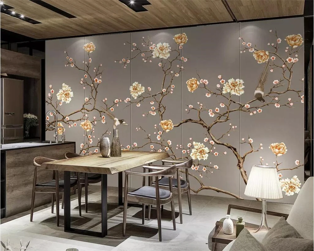 

beibehang Wallpaper mural hand-painted flowers and birds art high-end TV background wall 3d wallpaper living room bedroom murals