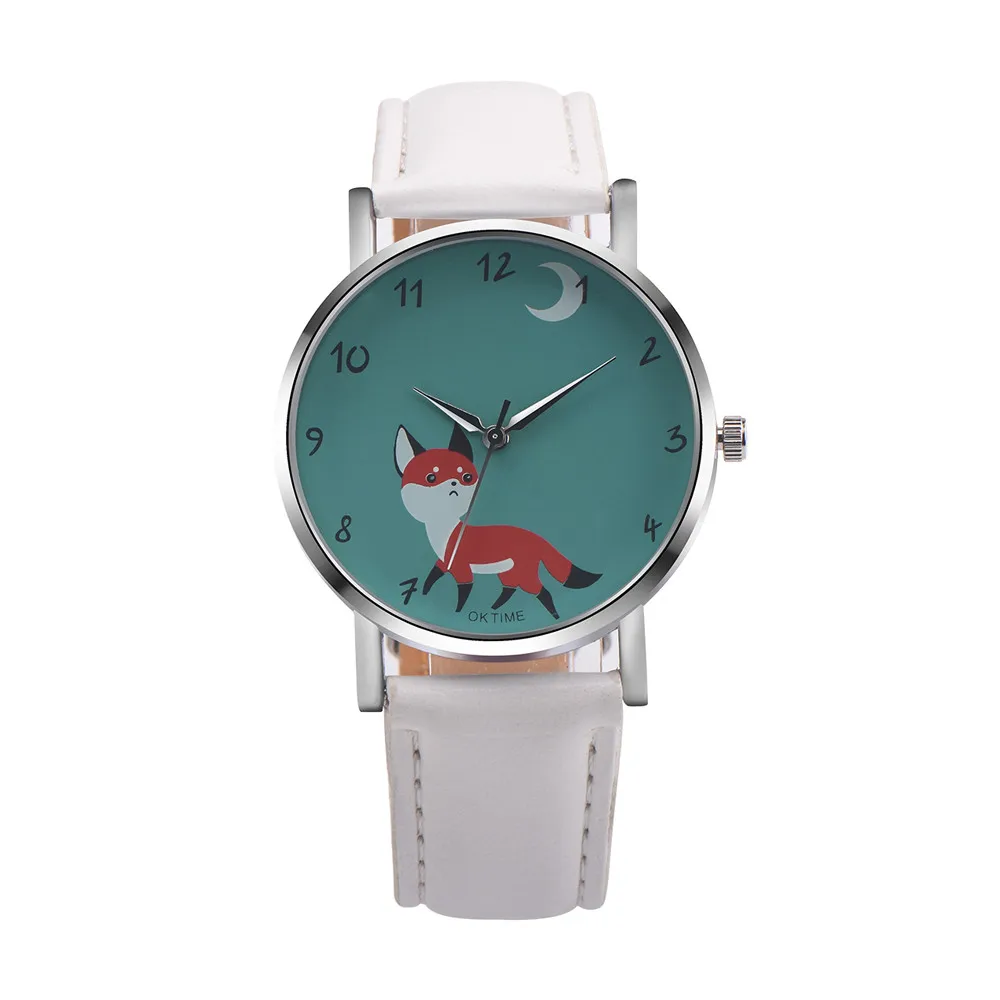 

Retro Cartoon Fox Design Leather Band Analog Alloy Quartz Wrist Watch Animal painting Pattern Cute Style Elegant Watch NI14