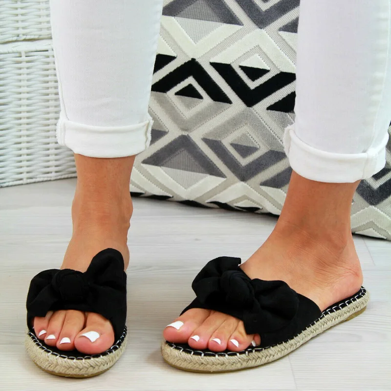 

Women Slip On Bow Summer Beach Slippers Flat Mule Summer Shoes Female Non-slip Fashion Slippers