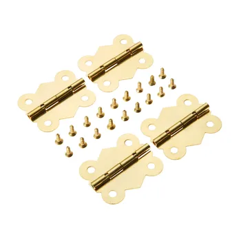 

DRELD 4Pcs Butterfly Door Furniture Hinge Gold 4 Holes Cabinet Drawer Jewelry Box Decorative Hinge 33*40mm Furniture Hardware