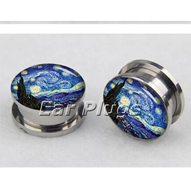 Pair of stainless steel The star night plugs screw fit ear plug gauges