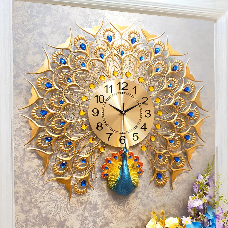 

Heat! Chinese Creative Simple Modern Home Clock 3D Peacock Wall Clock Living Room Mute Clock Fashion Decorative Quartz Clock