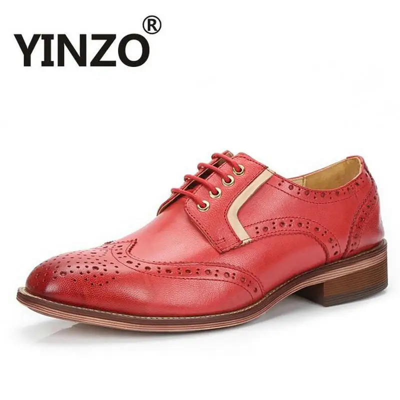 

YINZO Brand 2020 Italy Bullock carved design Oxford Shoes for women Lace flat Shoes student Breathable sheepskin Ladies Shoes