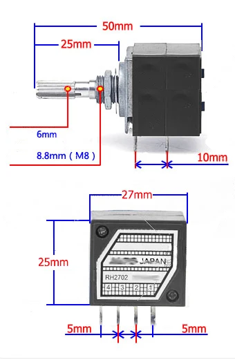 Потенциометр RH2702 8 Pin зубчатый разделительный вал 6 мм Точность 27-type A50K 50K