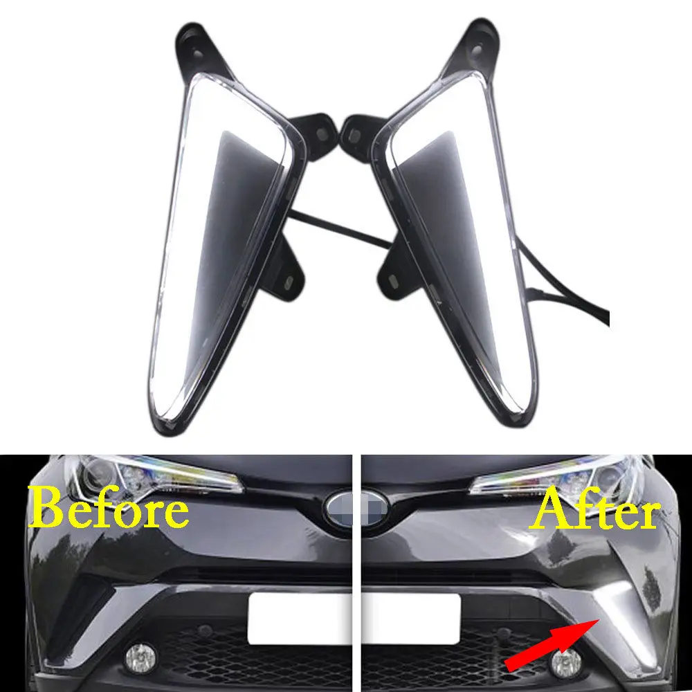

BBQ@FUKA New Styling Accessory 2 PCS Front Car Daytime DRL Lamp Driving Running Light White For Toyota C-HR CHR 2016 2017 2018