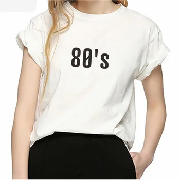 

ONSEME 80's letters Print Women tshirt Cotton shirt Summer Casual Hip Hop Funny t shirt For Female T-shirt Top Tee Hipster Q-185