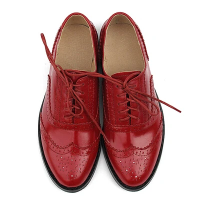 Новинка года; Модные Винтажные женские туфли-оксфорды на плоской подошве со шнуровкой; женская повседневная обувь на плоской подошве; размеры 34-43 - Цвет: red