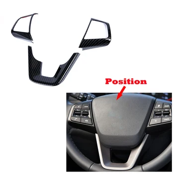 

JEAZEA 3Pcs Carbon Fiber ABS Steering Wheel Panel Cover Bezel Trim Insert Badge Molding Garnish For Hyundai ix35 2018